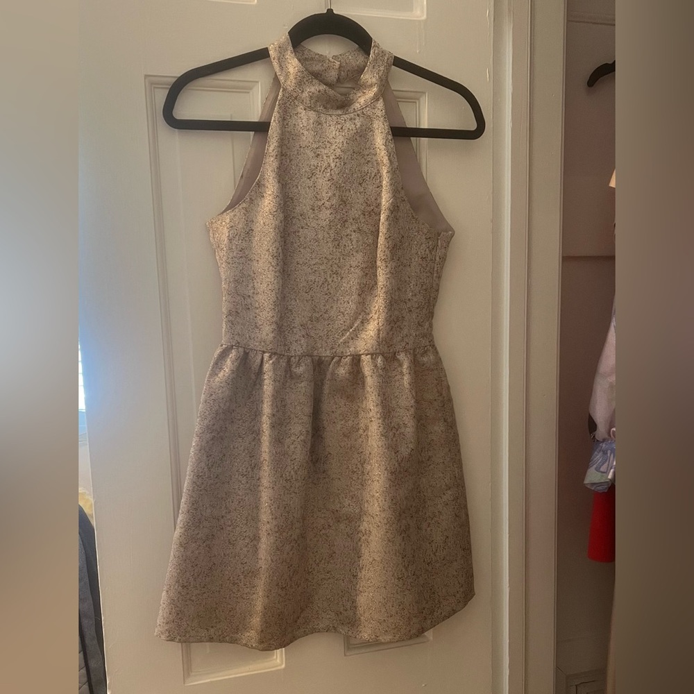 Shimmery Gold High-Neck Cocktail Dress